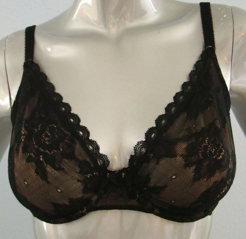 Victoria's Secret NWT Black Lace Unlined Semi Demi Sexy Bra 32D